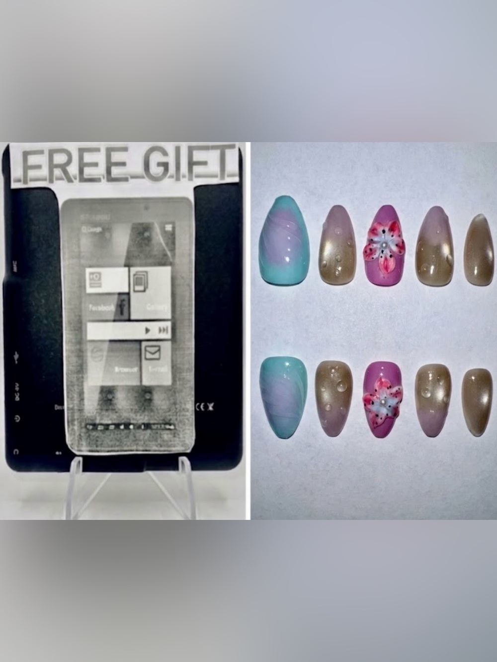 Look Beautiful Luxury custom made Floral reusable nails with a free tablet